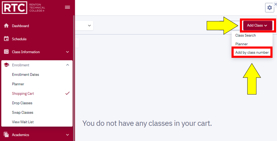 an arrow pointing to add class and add by class number