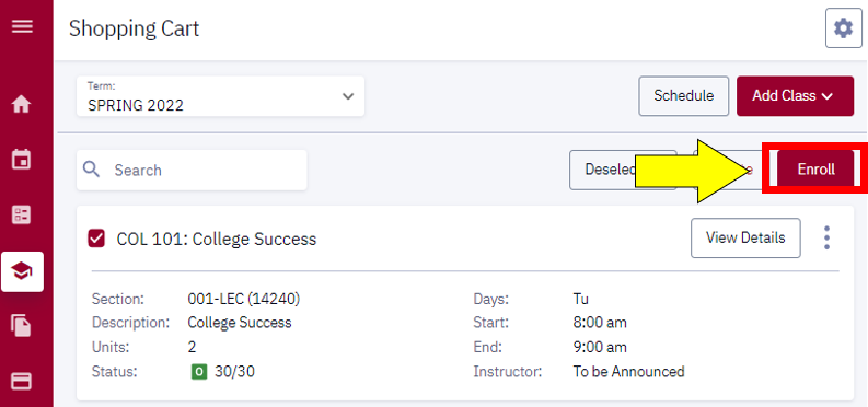 an arrow pointing to enroll