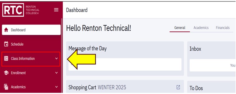 an arrow pointing to class information