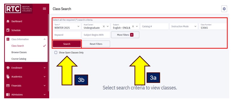arrows pointing to class search
