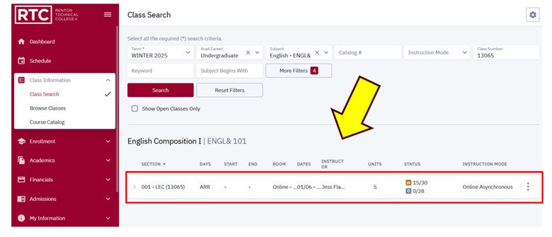 an arrow pointing to a class result