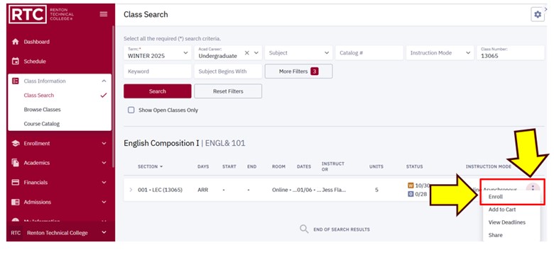 arrows pointing to enroll