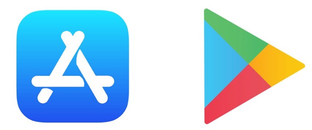 Apple App Store and Google Play Store logos