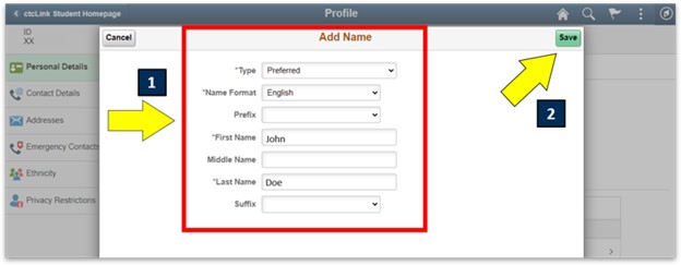 arrows pointing to the form and save