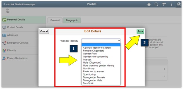arrows pointing to edit details and save