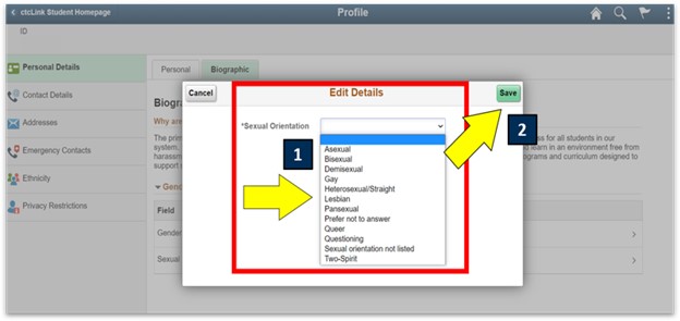 arrows pointing to edit details and save
