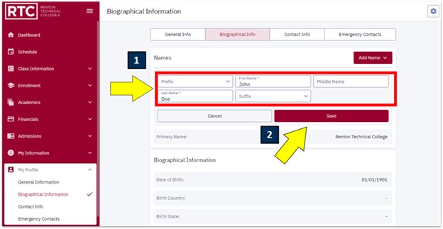 an arrow pointing to names and save