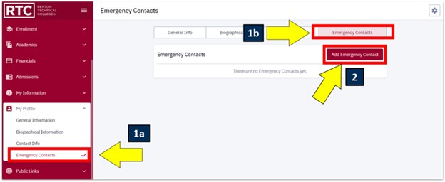 an arrow pointing to emergency contacts and add contact
