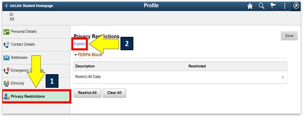 an arrow pointing to explain and privacy restrictions