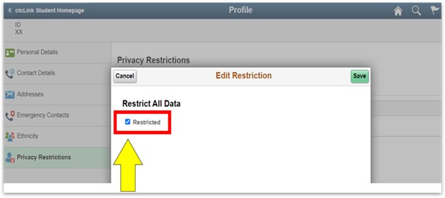 an arrow pointing to restricted, which is checked