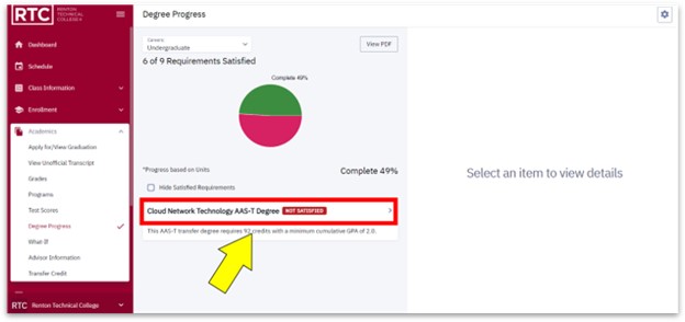 an arrow pointing to program credential