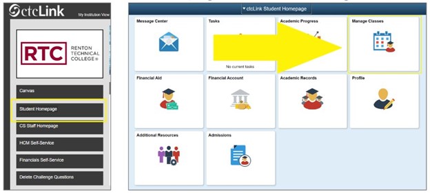 an arrow pointing to manage classes