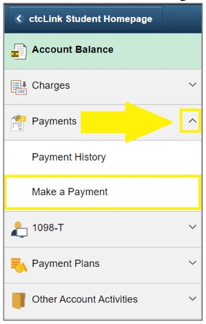 an arrow pointing to make a payment