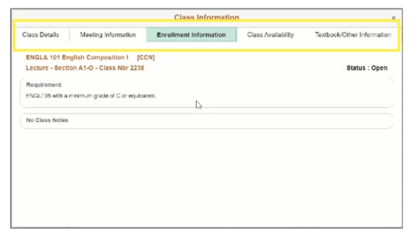 class information screen