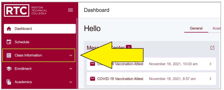 an arrow pointing to class information