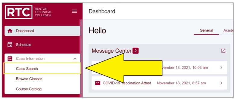 an arrow pointing to class search
