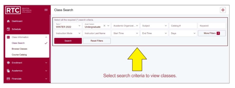 an arrow pointing to search criteria