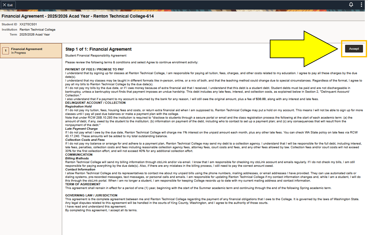 An arrow pointing to the "Accept" button