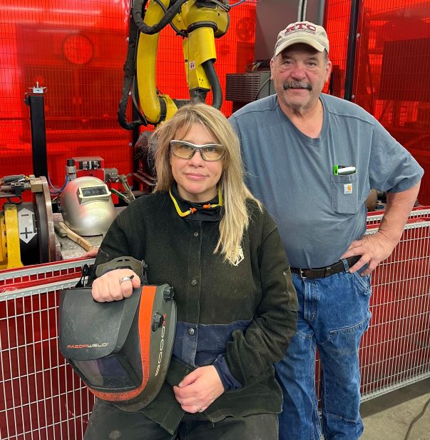Fourth quarter welding student, Lisa Heatherly, enjoys every day in the lab learning new skills and is grateful for scholarship support and the encouragement of instructors like, Rick Geist.
