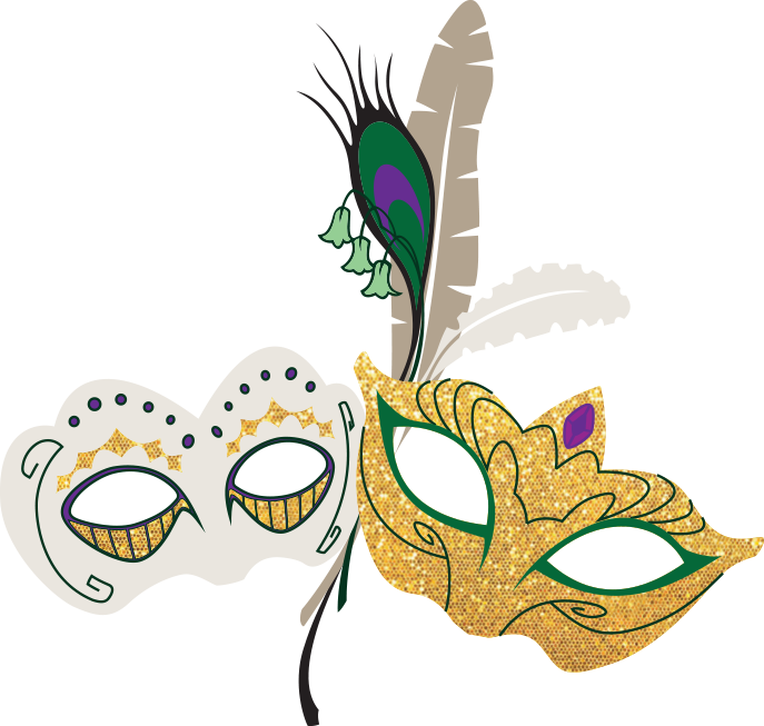 A Mardi Gras-themed graphic with two masks and feathers. The text reads "Student Success Celebration" with text below reading Mardi Gras Saturday March 7