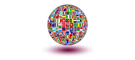 A globe featuring flags from countries of the world.