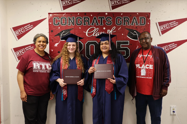 Instructor Rosemary Tanksley (Ms. T), resident Marissa Pettit, resident Florence Esekielu, and instructur David Zere.