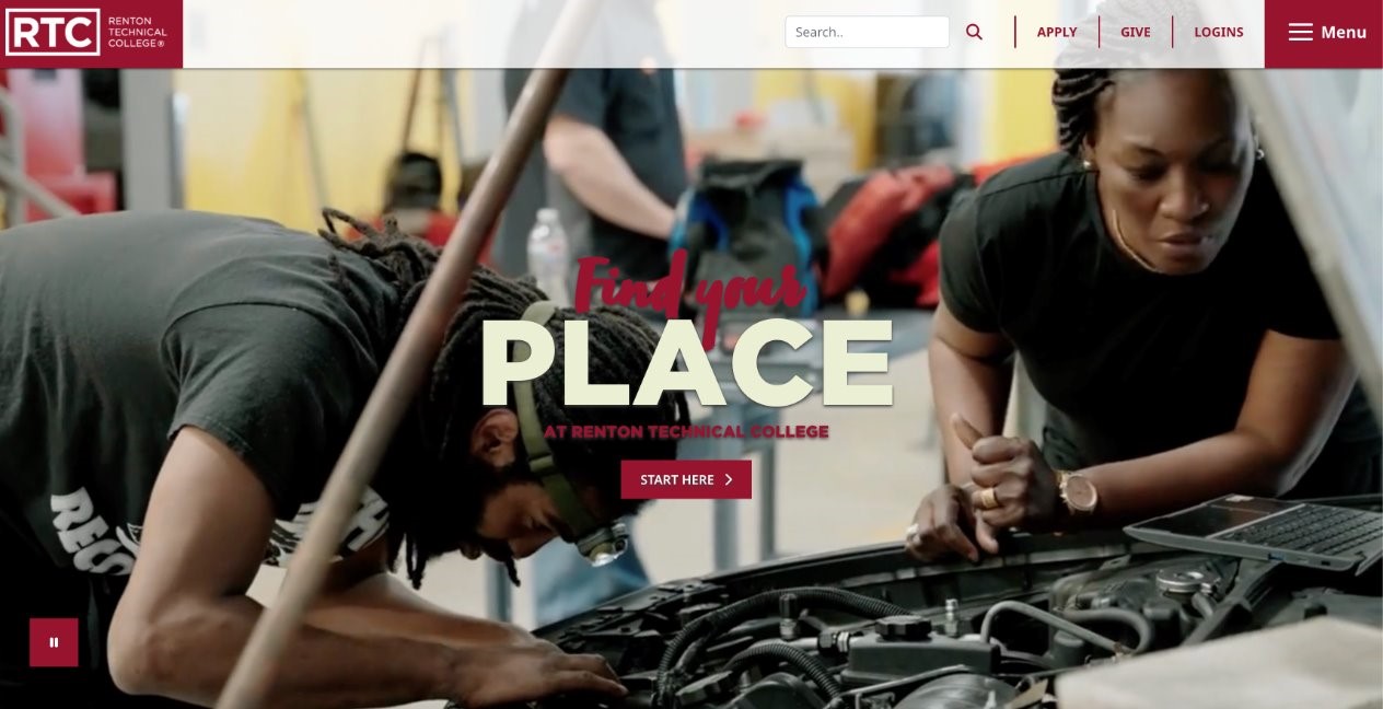 A screenshot of RTC's new homepage, including a video titled "Find your Place"