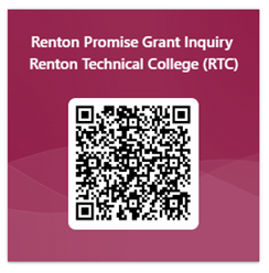 A QR code image featuring the text "Renton Promise Grant Inquiry Renton Technical College"